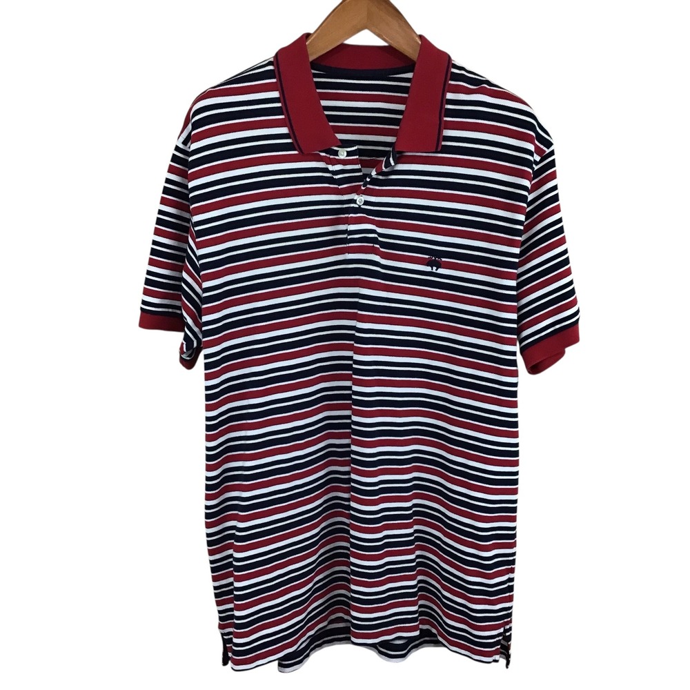 Brooks Brothers Mens‎ XXL Striped Pique Polo Shirt Red Navy Blue White Cotton